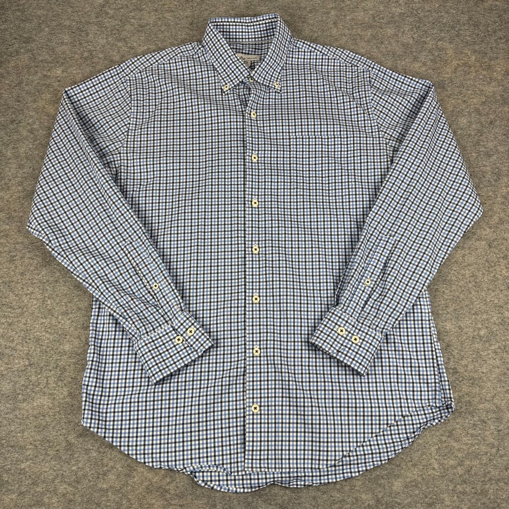 Peter Millar Crown Parkcity Tattersal Button Down Shirt Blue Mens‎ Large L